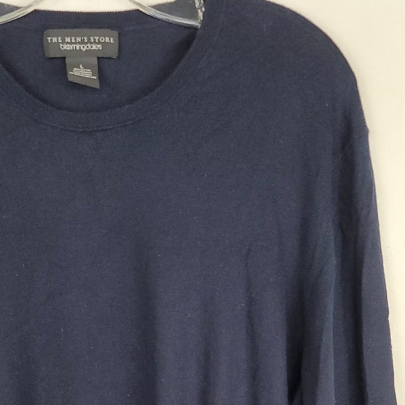Bloomingdale's Navy Blue Crew Neck Cotton Cashmere Fine Knit Sweater Size Large - Picture 6 of 9